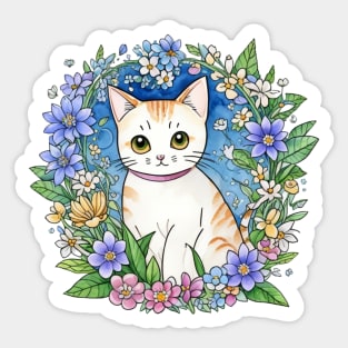 Kawaii Floral Cat Sticker